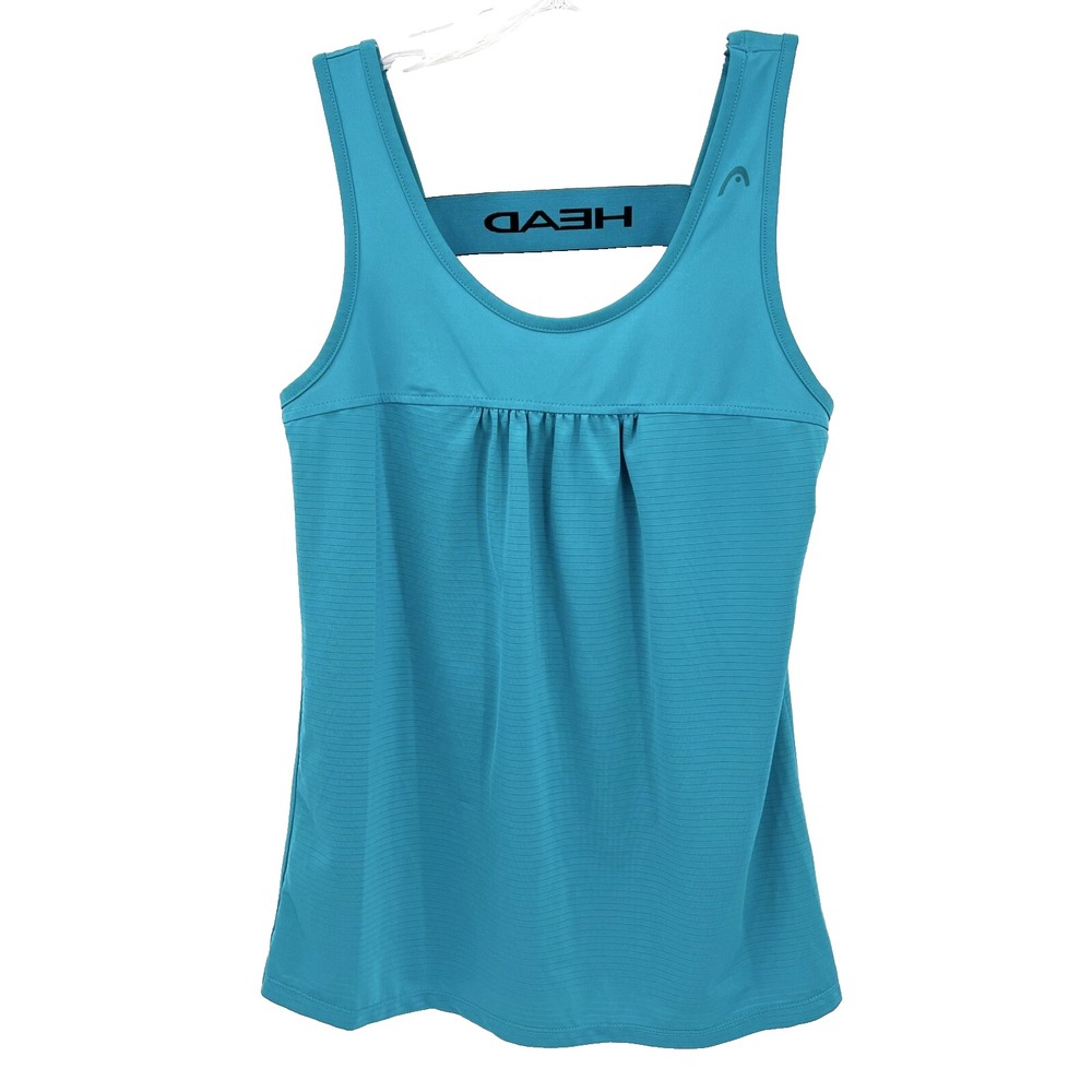 HEAD Women's Size S Turquoise Striped Pleated-Front Sleeveless Tennis Tank Top
